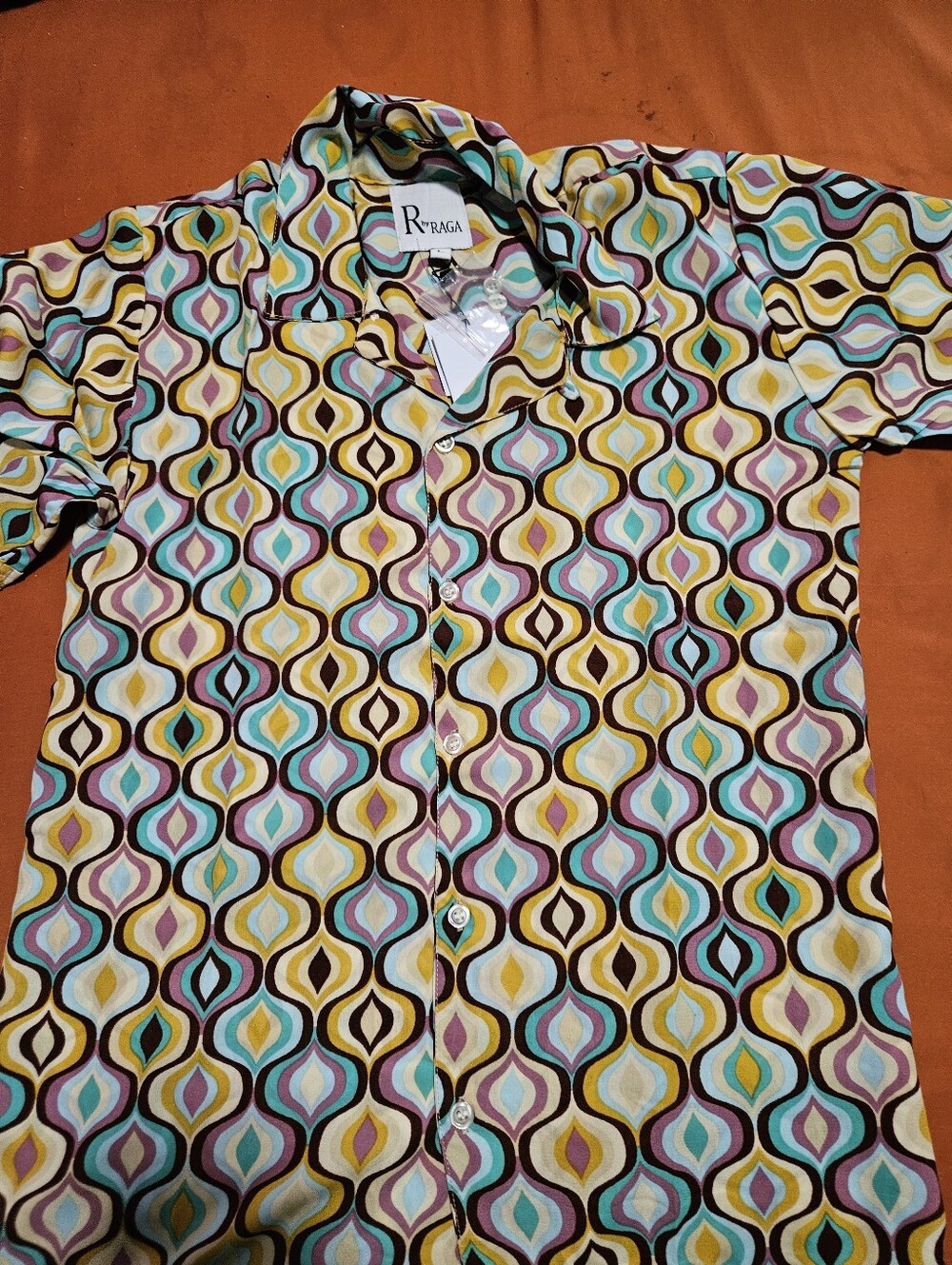 RAGA Multicolor Retro Geometric Short Sleeve Button-Down Shirt